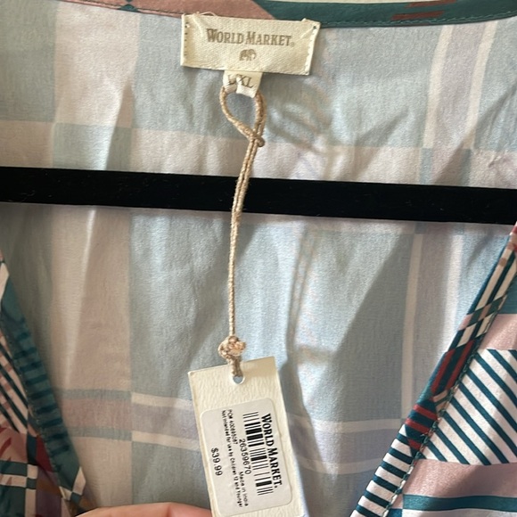 NWT World Market Mira Teal and Maroon Satin Plaid Kaftan Dress SZ L/XL - Picture 3 of 4